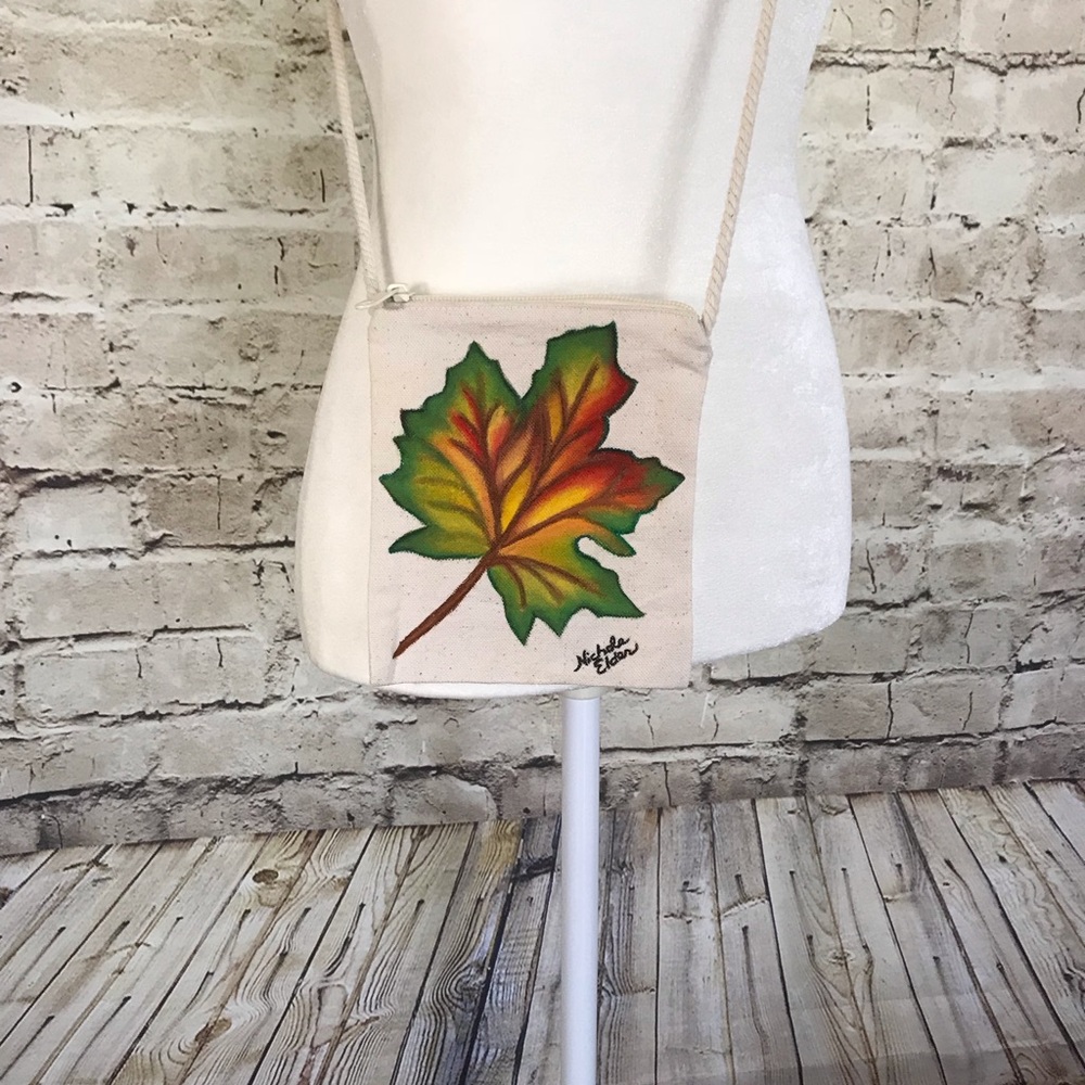 Small Canvas Purse with Hand Painted Maple Leaf